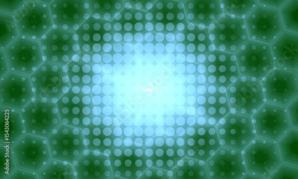 Fototapeta Abstract shiny green hexagon pattern. soft dotted halftone background.