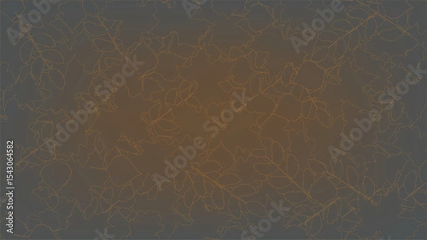 Fototapeta autumn background on gray color contours of maple, birch, oak and rowan leaves are drawn in gold color