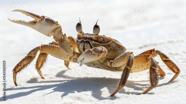Fototapeta Closeup of a ghost crab on white sand isolated on white background
