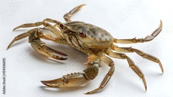 Fototapeta Closeup of a single brown crab isolated on white background