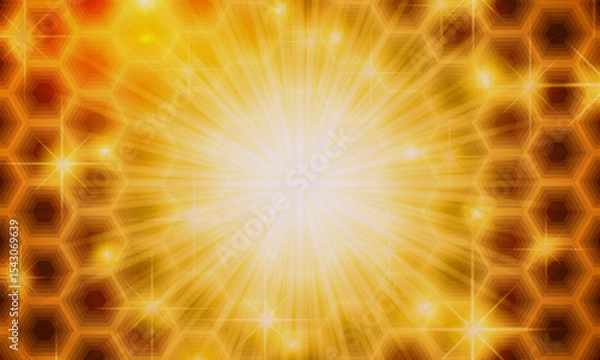 Fototapeta Abstract shiny golden hexagon pattern. luxury sunburst motion background.