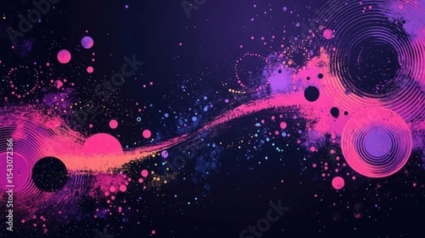 Fototapeta Abstract digital art, vibrant colors, swirling shapes, and dots, background design