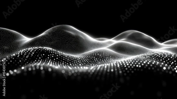 Fototapeta Abstract digital landscape with undulating lines of glowing points
