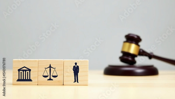 Fototapeta Justice and Law Wooden Blocks with Gavel