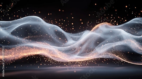 Fototapeta Abstract digital wave, glowing particles, dark background