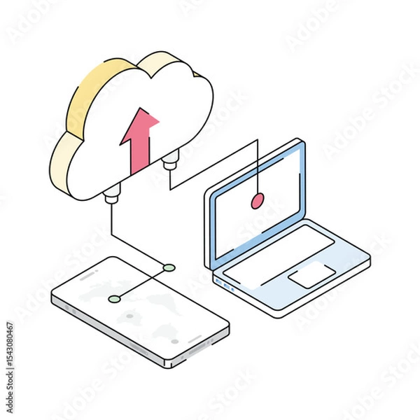 Fototapeta Latest icon of cloud upload designed in isometric style