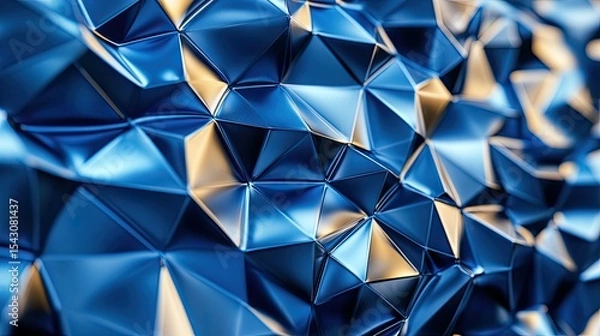 Fototapeta Abstract geometric textured wall, metallic blue and gold, intricate pattern
