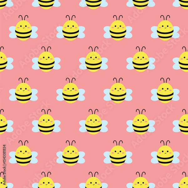 Fototapeta Cute kids vector pattern with bees on a pink background