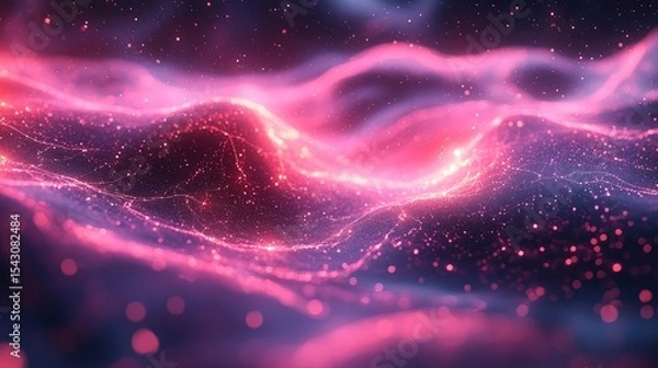Fototapeta Abstract glowing pink digital waves in space