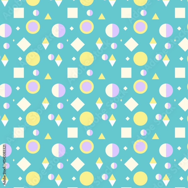 Fototapeta Seamless Geometric Pattern with Yellow Circles, Purple Half-Circles, and Diamonds