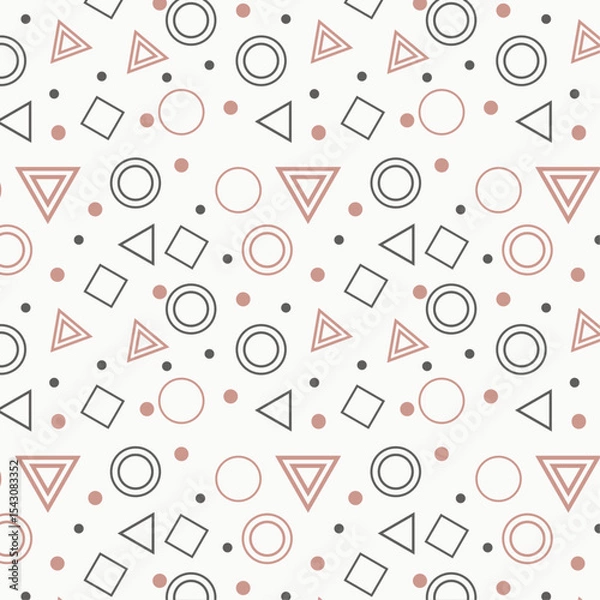 Fototapeta Seamless Geometric Repeat Pattern with Pink-Outlined Circles, Triangles, Squares, and Dots