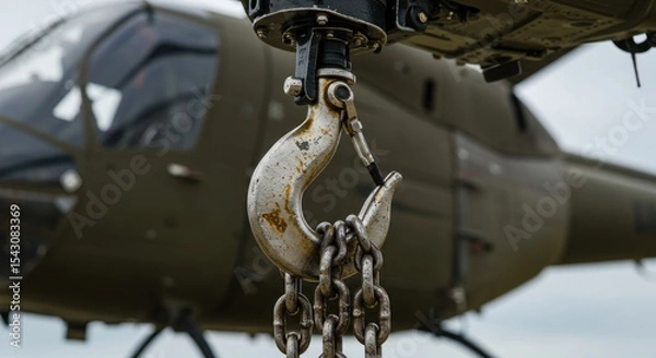 Fototapeta Metallic hook and chain attached to aircraft