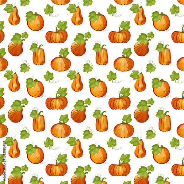 Fototapeta Seamless pattern pumpkins for autumn harvest, Halloween, and Thanksgiving design. For greeting cards, posters, flyers, banners for fall festivals and farmers’ markets, packaging, textile design