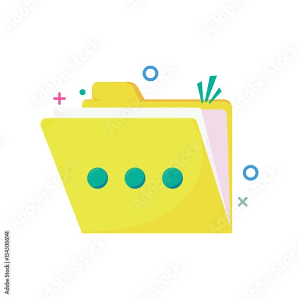 Fototapeta Vector flat cartoon folder icon in yellow, ideal for digital file management, app UI/UX, document archive, or graphic design assets for admin, database, and software-related visuals.