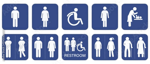 Fototapeta Set of restroom signs. Toilet signs. Men, women and cripple WC icon stickers.
