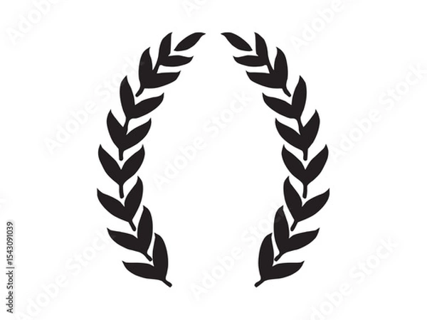 Fototapeta Vector isolated one single simple laurel leaves branch round frame for the winner medal colorless black and white outline silhouette shadow shape stencil solid black