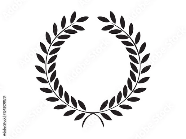 Fototapeta Vector isolated one single simple laurel leaves branch round frame for the winner medal colorless black and white outline silhouette shadow shape stencil solid black