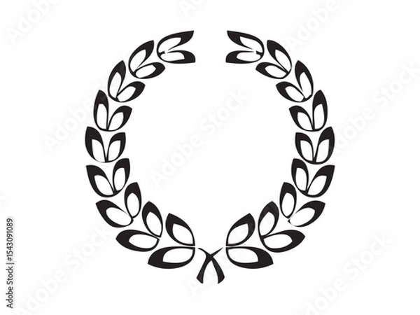 Fototapeta Vector isolated one single simple laurel leaves branch round frame for the winner medal colorless black and white outline silhouette shadow shape stencil solid black