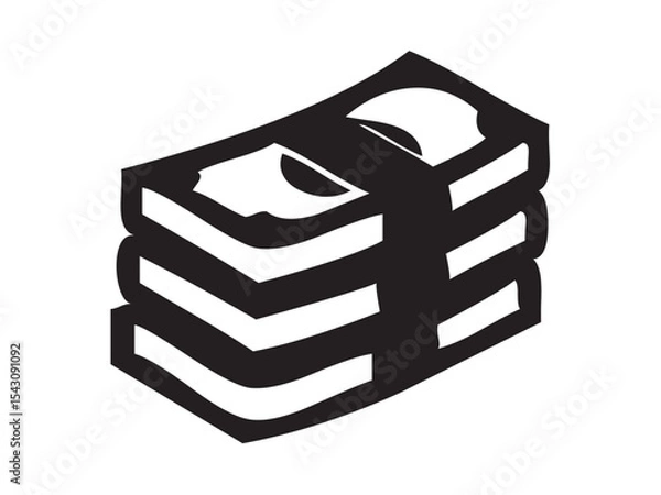 Fototapeta Vector isolated one single simple stack of money, bundle of money, stack of bills,  colorless black and white outline silhouette shadow shape stencil solid black