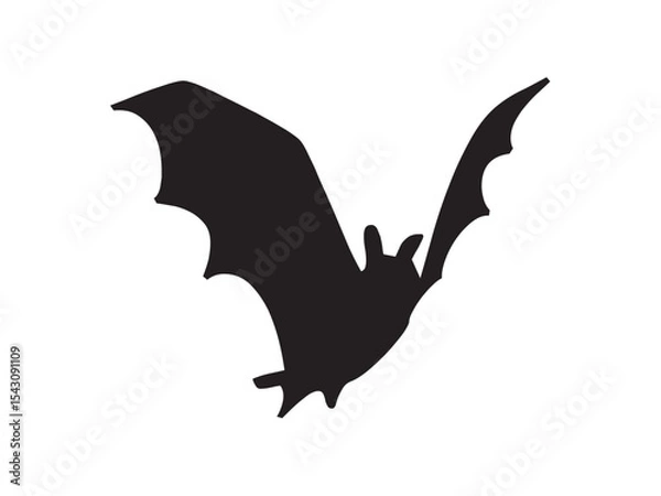 Fototapeta Vector isolated one single simple flying bat colorless black and white outline silhouette shadow shape stencil solid black