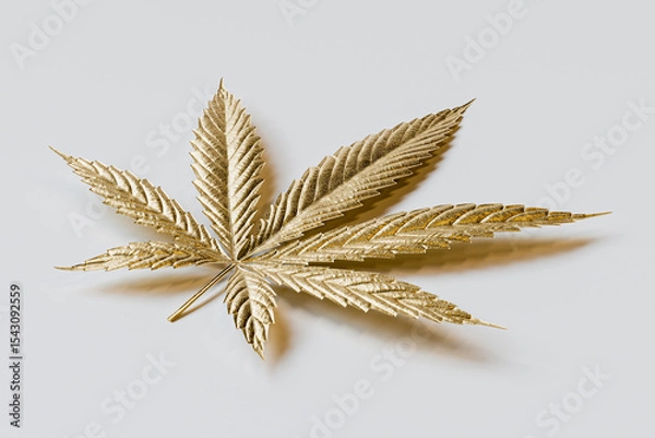 Obraz 3d illustration of marijuana leaf made of gold. 3d render of golden cannabis leaf