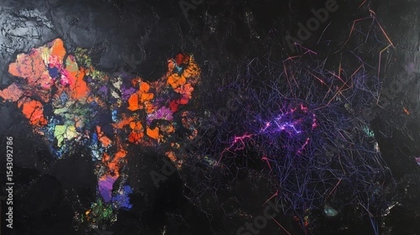Fototapeta Abstract painting with vibrant colors and dark background