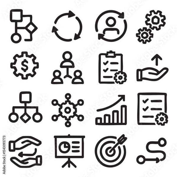 Obraz Collection of Business and Process Icons Depicting Various Concepts and Ideas.