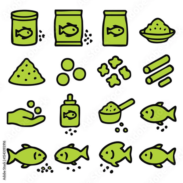 Obraz Colorful Fish Food Icons for Aquarium or Pond Pets.
