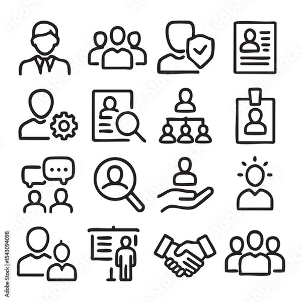 Obraz Hand Drawn HR Icons Team Profile and Networking Symbols.