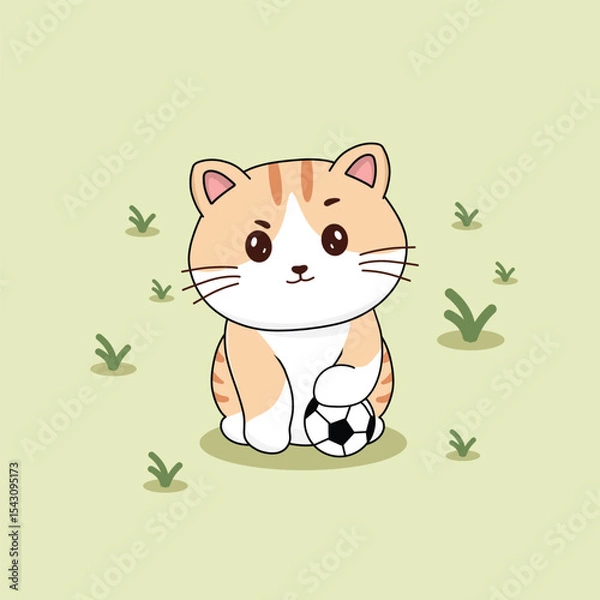 Obraz Hand drawn cute cat illustration on the field area