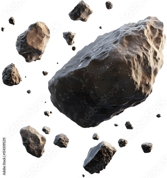 Obraz Floating Asteroid Belt Concept with Cosmic Debris and Space Elements Isolated