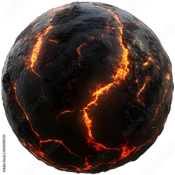 Obraz Glowing Molten Surface of a Volcanic Planet with Lava Cracks in High-Detail 3D Art