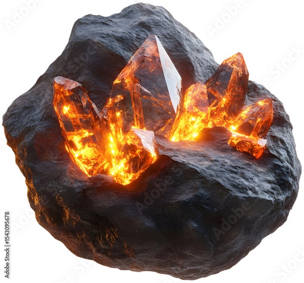 Obraz Captivating Glowing Crystal Formations on Cosmic Asteroid in 3D Rendering