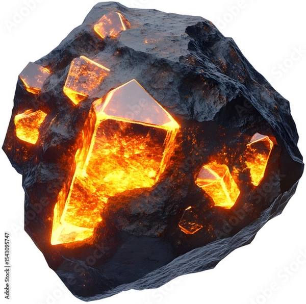 Obraz Captivating Glowing Crystal Formations on Cosmic Asteroid in 3D Rendering