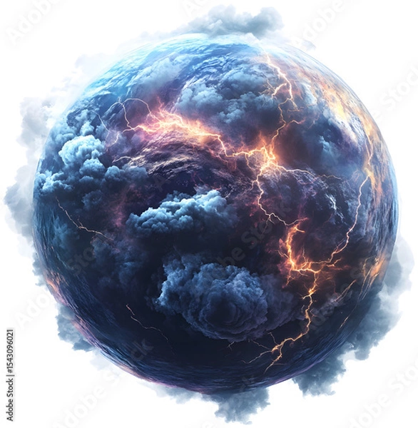 Obraz Otherworldly Giant Planet with Intense Storm Clouds and Lightning