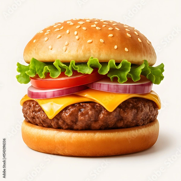 Fototapeta Classic Cheeseburger with Tomato and Lettuce