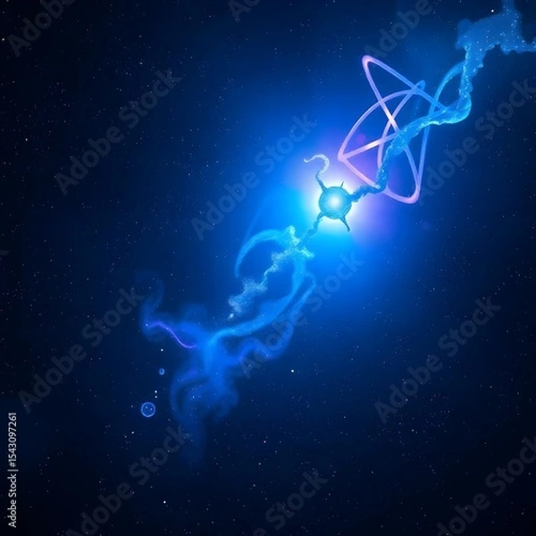 Fototapeta Abstract Cosmic Energy Flow Glowing Nebula and Celestial Particles