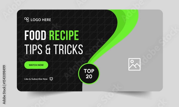 Fototapeta Trendy food recipe tips and tricks video cover banner design, food review techniques video thumbnail banner design, fully editable vector eps 10 file format