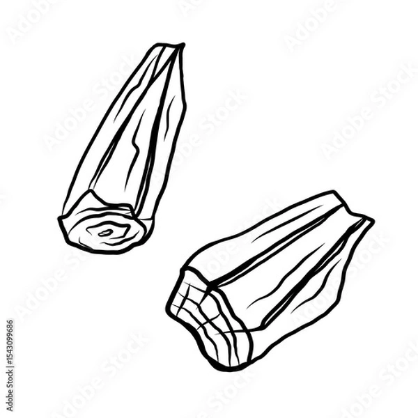 Obraz Charcoal firewood ink sketch. Wood stock for fireplace or barbecue design for logo, emblem, decoration, card, sign. Hand drawn vector illustration on isolated background. Doodle with black contour