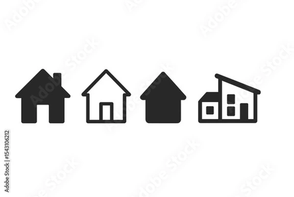 Obraz Home Icon Variations. Solid style icons of home symbol variations: filled home icon, outlined home, minimal house, modern house