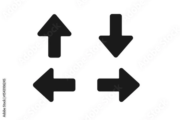 Obraz Solid Arrow Icons. Solid style icons of arrows: arrow pointing up, arrow pointing down, arrow pointing left, arrow pointing right.