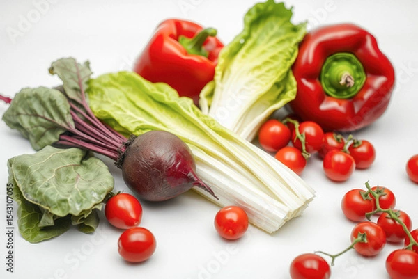 Fototapeta Assortment of Fresh Red Vegetables and Salad Greens