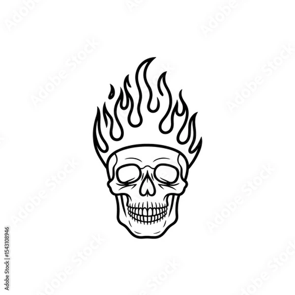Fototapeta Skull design with flames on top showcases a bold and edgy street art aesthetic for urban creativity and expression