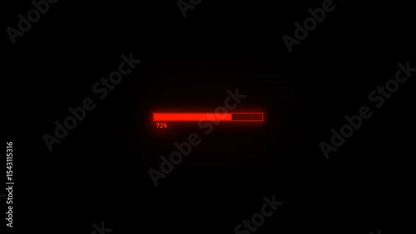 Fototapeta Red Loading Bar at 72 Percent on Black Background Indicating Progress and Completion red loading