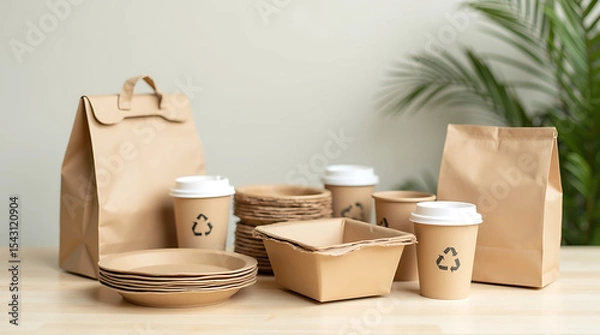 Fototapeta Eco-Friendly Biodegradable Takeout Containers and Cups.