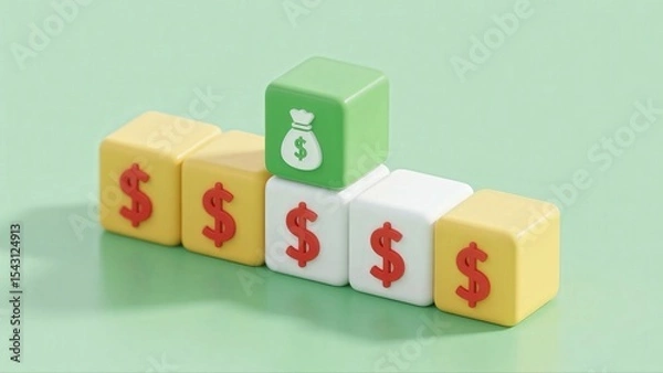 Obraz Money Blocks Displaying Dollar Signs and a Money Bag