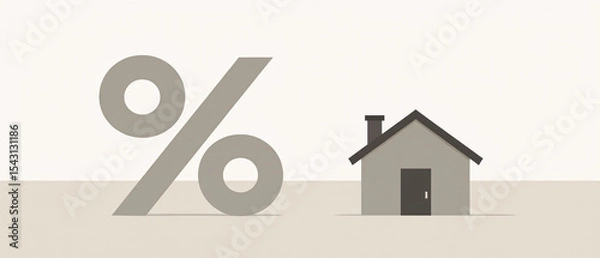 Fototapeta Minimalist Monetary Policy Concept with Neutral Tone Miniature House and Percentage Symbol Highlighting Property Tax Impact on Homeownership Costs