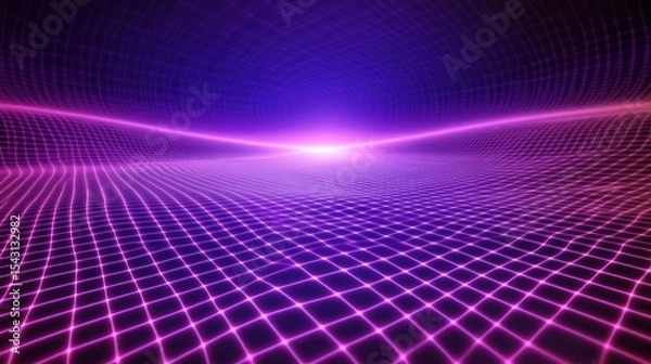 Obraz Abstract digital landscape with glowing purple and pink grid lines