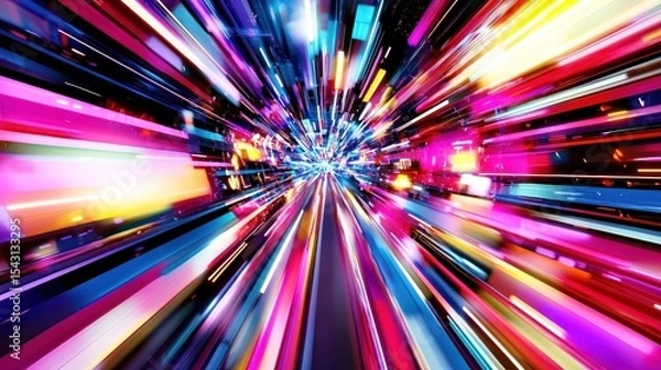 Obraz Vibrant, fast-paced tunnel of colorful light streaks