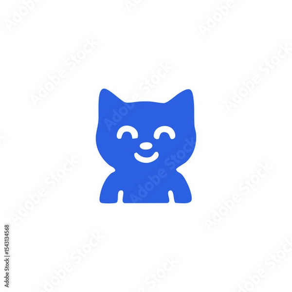 Fototapeta Simple, stylized, blue cartoon cat graphic